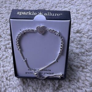 Silver Plated Adjustable Bling Heart Bracelet NEW